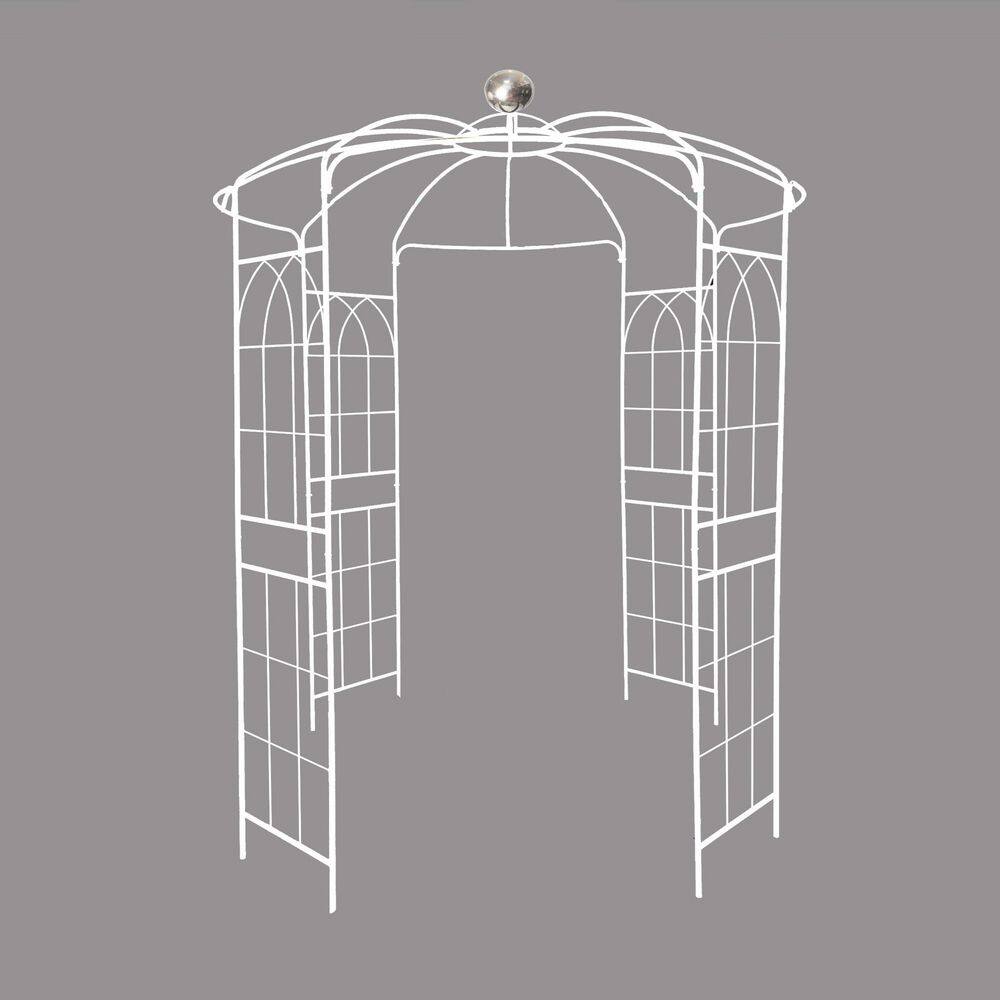 Hot Seller Cream White 114.2 in. Iron Birdcage Arch Trellis, Garden Garden Arbors Gazebo for Wedding Ceremony price history on PriceWatchPro