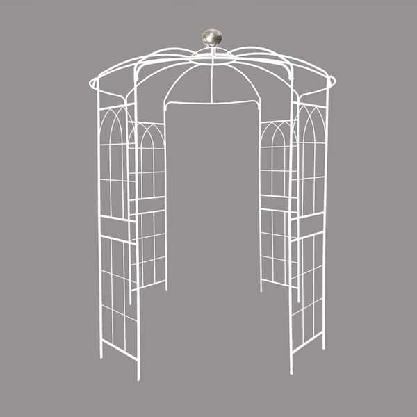 Hot Seller Cream White 114.2 in. Iron Birdcage Arch Trellis, Garden Garden Arbors Gazebo for Wedding Ceremony