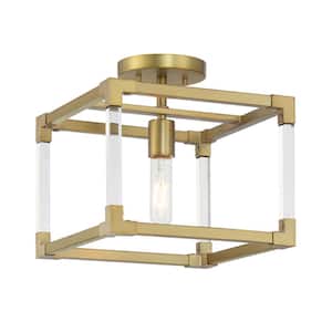 Oro District 11 in. 1-Light Brushed Gold Semi Flush Mount with No Bulbs Included