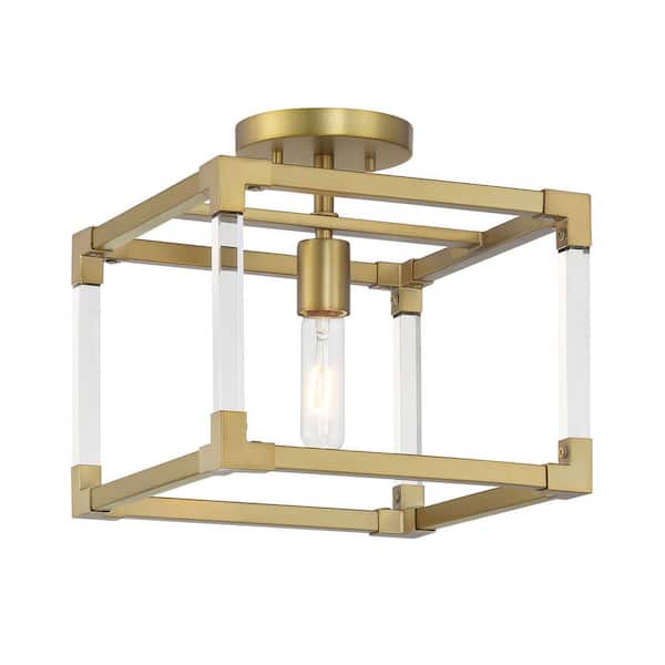 Minka Lavery Oro District 11 in. 1-Light Brushed Gold Semi Flush Mount with No Bulbs Included