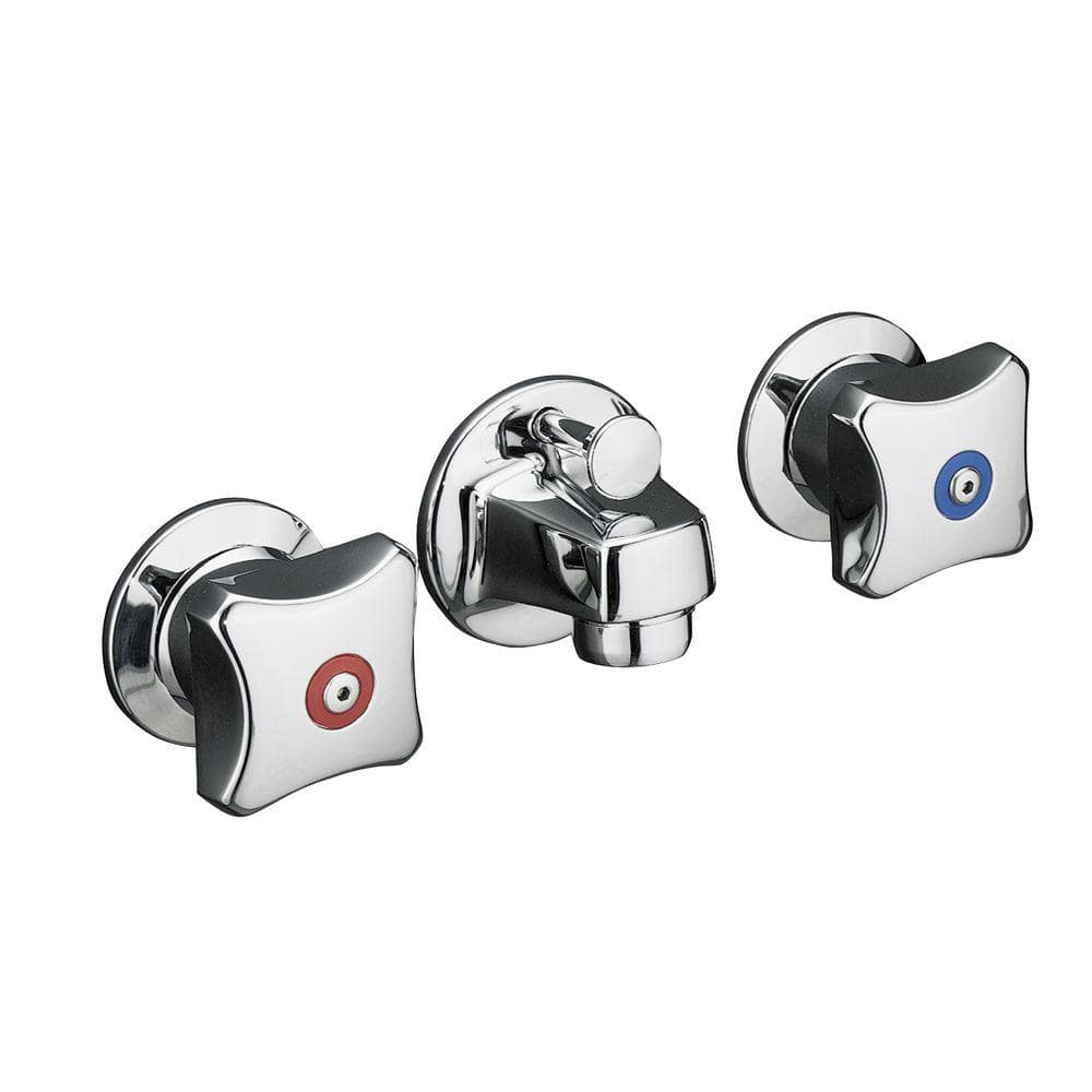 Triton Shelf-Back 2-Handle Wall Mount Commercial Bathroom Faucet with Drain