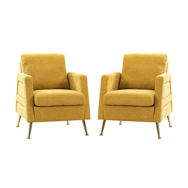 ARTFUL LIVING DESIGN Lluvia Mustard Armchair With Metal Legs-S2