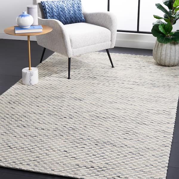 Marbella Beige/Blue 6 ft. x 6 ft. Striped Solid Color Square Area Rug