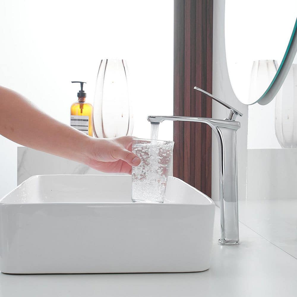 Polished Chrome Single Handle Vessel Sink Faucet with Pop-Up Drain
