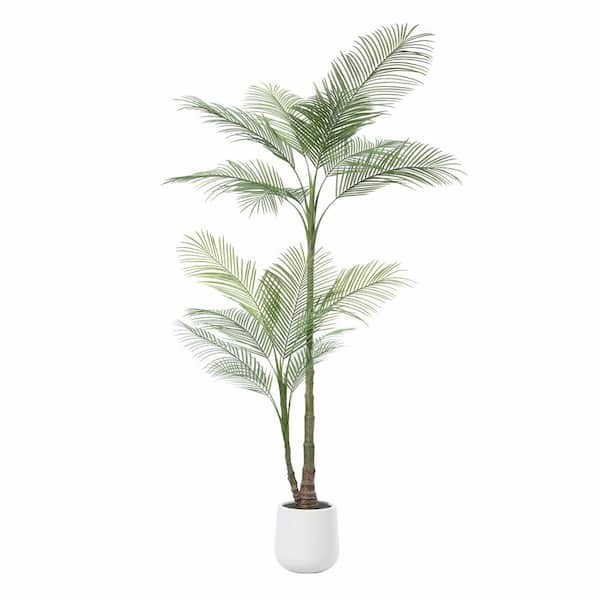 DR.Planzen 7 ft. Faux Palm Plants with Oval White Planter, Pre Potted Fake Greenry Palm Tree for Home Decor