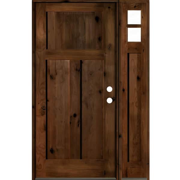 Krosswood Doors 46 in. x 80 in. Alder 3 Panel Left-Hand/Inswing Clear Glass Provincial Stain Wood Prehung Front Door with Right Sidelite