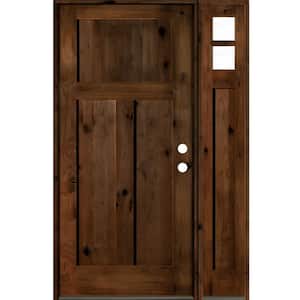 50 in. x 80 in. Alder 3-Panel Left-Hand/Inswing Clear Glass Provincial Stain Wood Prehung Front Door w/ Right Sidelite