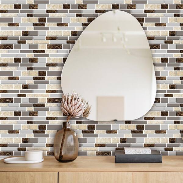 Jeedeson 12 in. x 12 in. Vinyl Peel and Stick Backsplash Tile Self Adhesive Wall Tiles Sticker for Kitchen Brown Marble 10 Pack HDL JDS QT 003