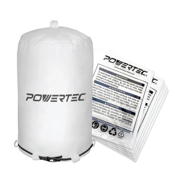 ‎POWERTEC 21 in. x 31 in. Micron Filter Upper Bag with Band Clamp and 5 Clear 19-1/2 in. x 33 in. Plastic Dust Collection Bags