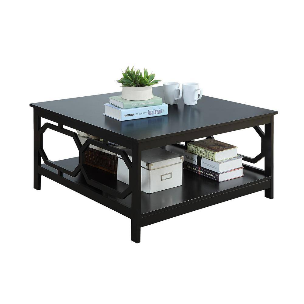 Omega Black Wood Square 36" Coffee Table with Shelf