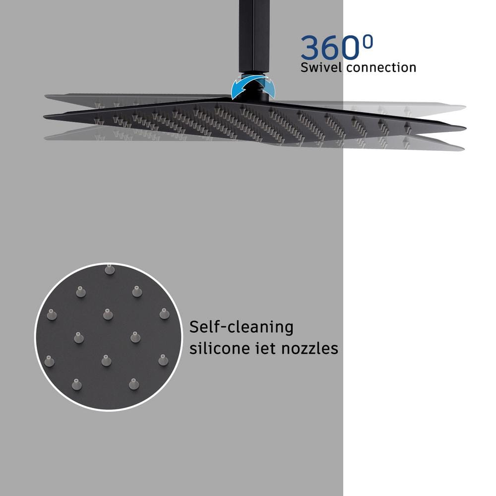 Large Matte Black Dual Square Ceiling Mounted Rain Shower System