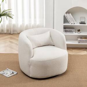 34 in. Beige Polyester Blend Fabric Upholstered 360° Accent Single Sofa Swivel Barrel Boucle Armchair With Cushion