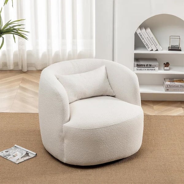 Monland 34 in. Beige Polyester Blend Fabric Upholstered 360° Accent ...