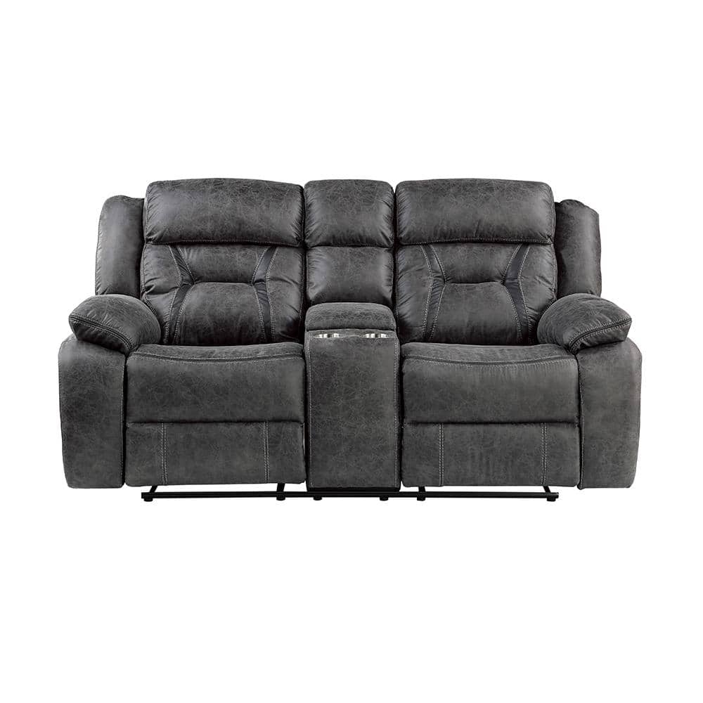 Driscoll 74.5 in. W Gray Microfiber Double Manual Reclining Loveseat with C