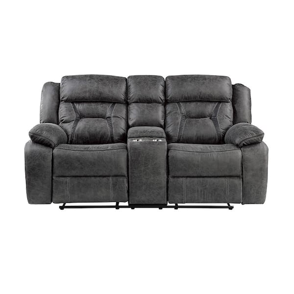 Lazzara Driscoll 74.5 in. W Gray Microfiber Double Manual Reclining Loveseat with Center Console