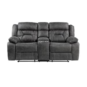 Driscoll 74.5 in. W Gray Microfiber Double Manual Reclining Loveseat with Center Console