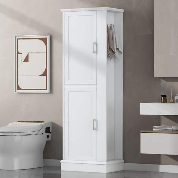 PARASOLAR 21 in. W x 14 in. D x 68 in. H White Freestanding Linen Cabinet with Hook and Adjustable Shelf