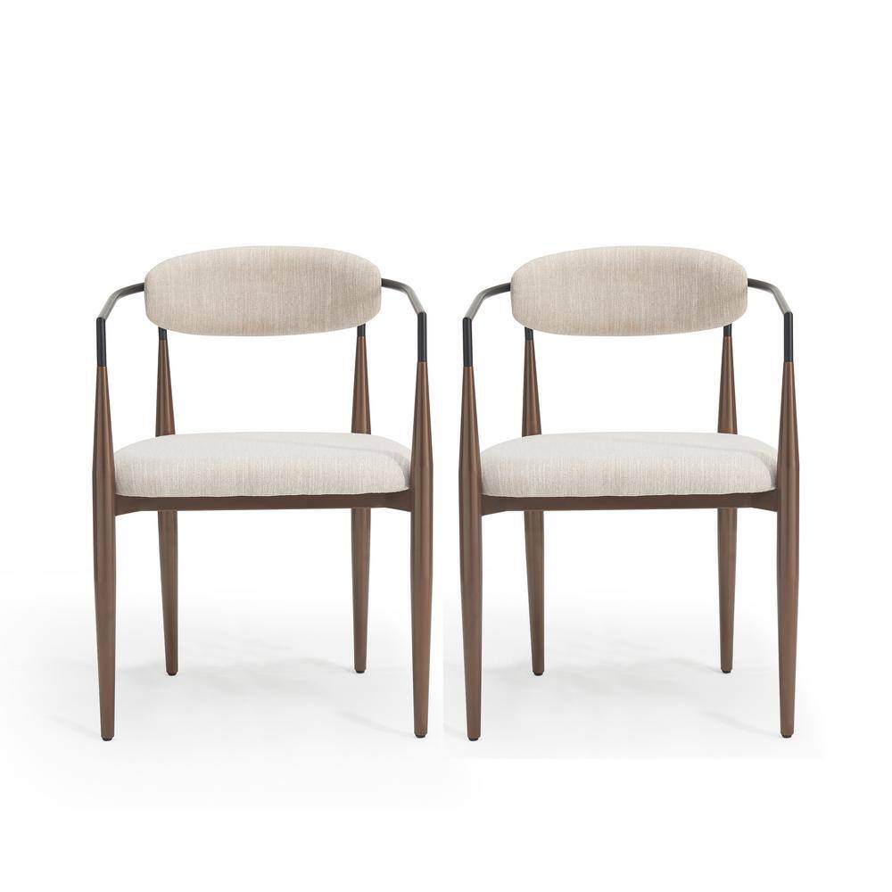 Beige Upholstered Arm Chair with Coffee Gold Metal Legs