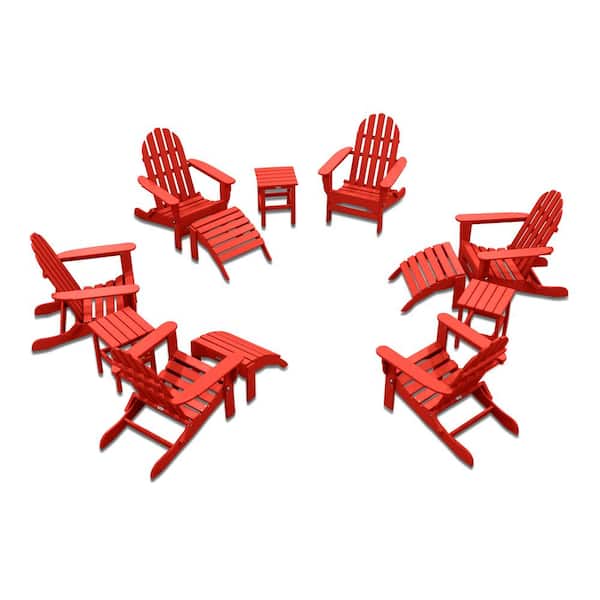 DUROGREEN Icon Bright Red 12-Piece Plastic Adirondack Patio Conversation Seating Set