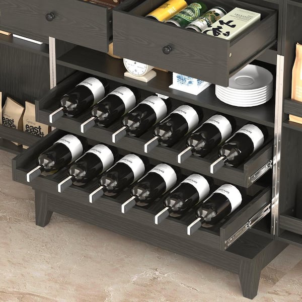 Seafuloy Black Wood Bar Cabinet with Wine Racks Storage Server  WF285318AAB-1 - The Home Depot