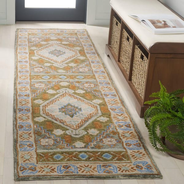 Heritage 2 ft. x 8 ft. Ivory/Light Blue Border Floral Runner Rug