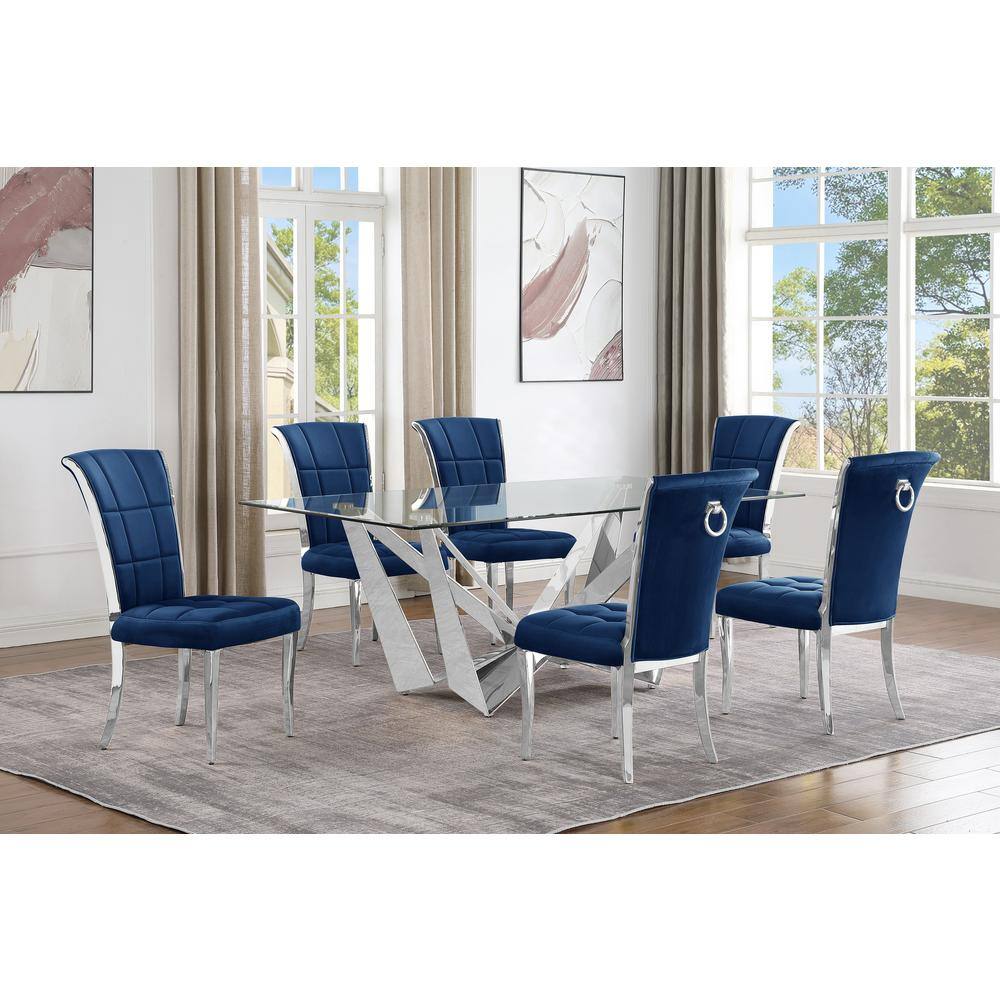 Best Quality Furniture Rae 7-Piece Rectangular Glass Top Stainless ...