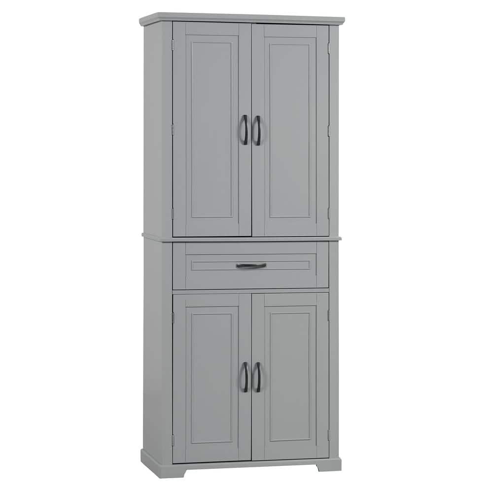 29.90 in. W x 15.70 in. D x 72.20 in. H Gray Linen Cabinet Storage Cabinet with Doors and Drawer, Adjustable Shelf