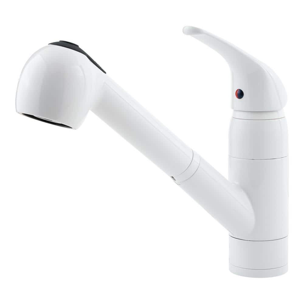White Ceramic Single Handle Kitchen Faucet with Pull-out Spray