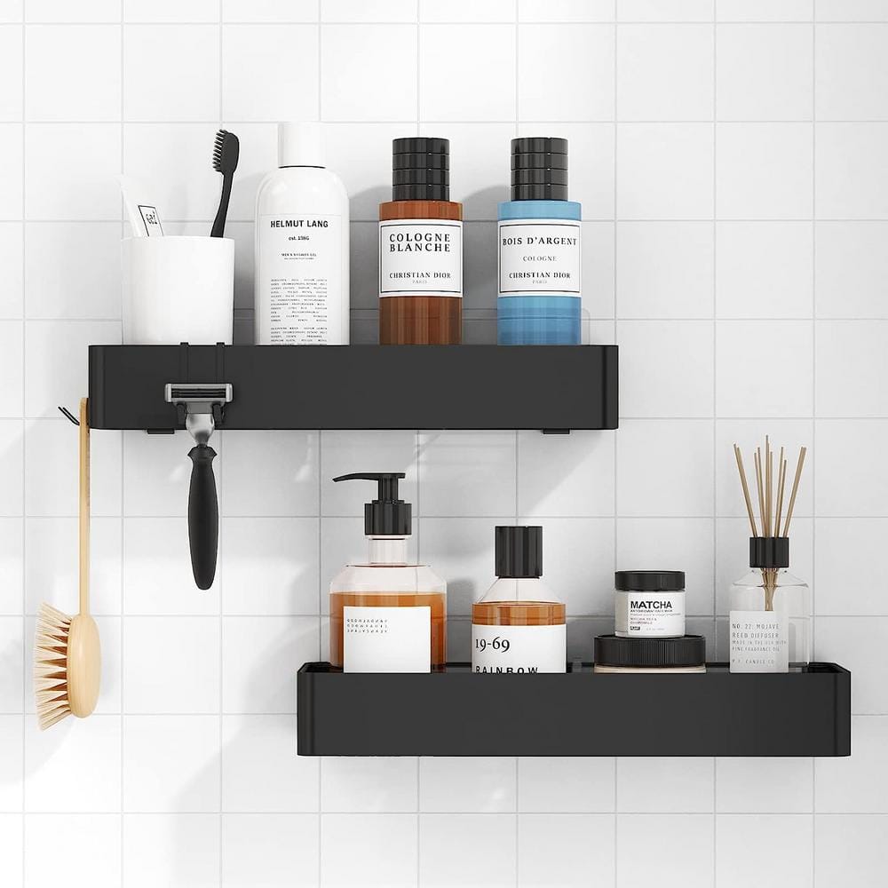 RelaxScene Shower Caddy Shelf - Self Adhesive 2-Pack Bathroom Organizer  Suction Storage Shelves Rack for Inside Shower Black