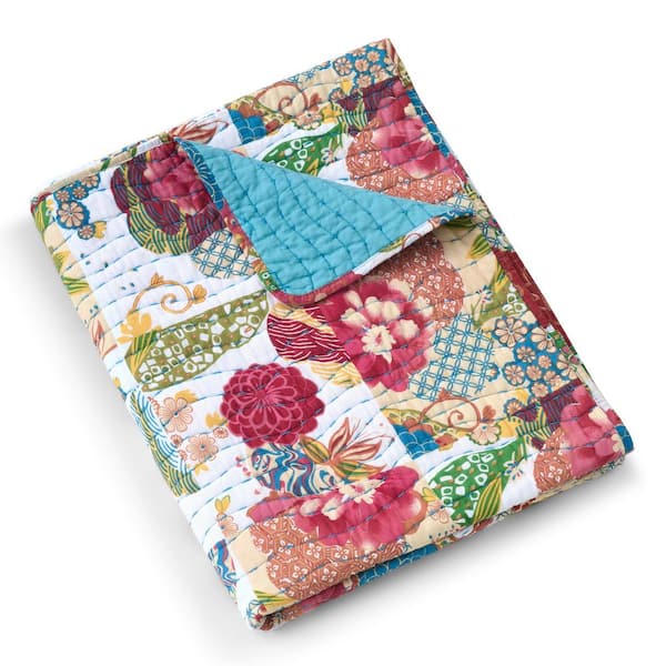 Greenland Home Fashions Jewel White Floral 50 in. x 60 in. Cotton Throw Blanket