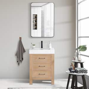 León 24 in.W x 22 in.D x 34 in.H Single Sink Bath Vanity in Fir Wood Brown with White Composite Stone Top