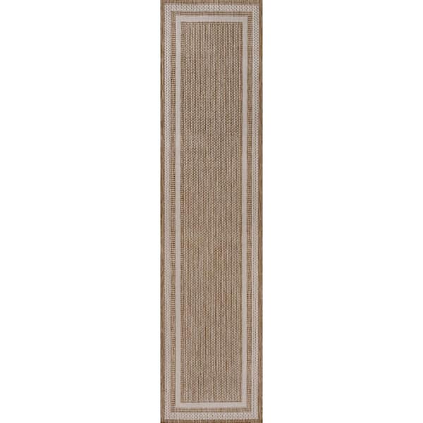 Dover Beige/Cream 2 ft. x 8 ft. Classic 3-Stripe Border Indoor/Outdoor Runner Rug