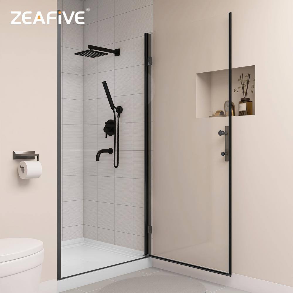 36" x 72" Frameless Black Pivot Shower Door with Clear Glass