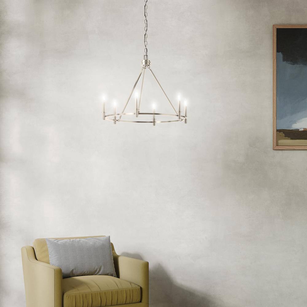 Polished Nickel 6-Light Candle Ring Chandelier
