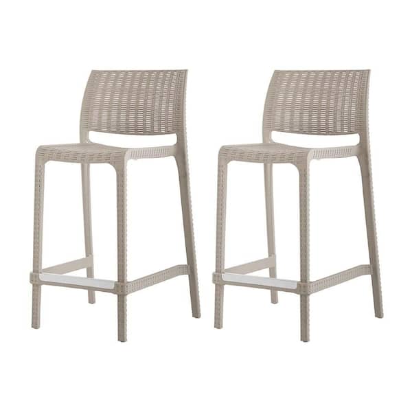 Lagoon Rue Taupe Stackable Resin Outdoor Bar Stool Counter Height (2-Pack)