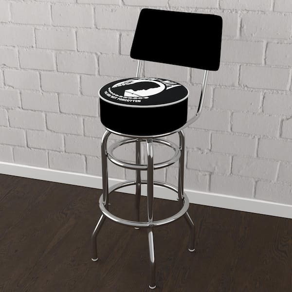 Unbranded P.O.W. Logo 31 in. White Low Back Metal Bar Stool with Vinyl Seat