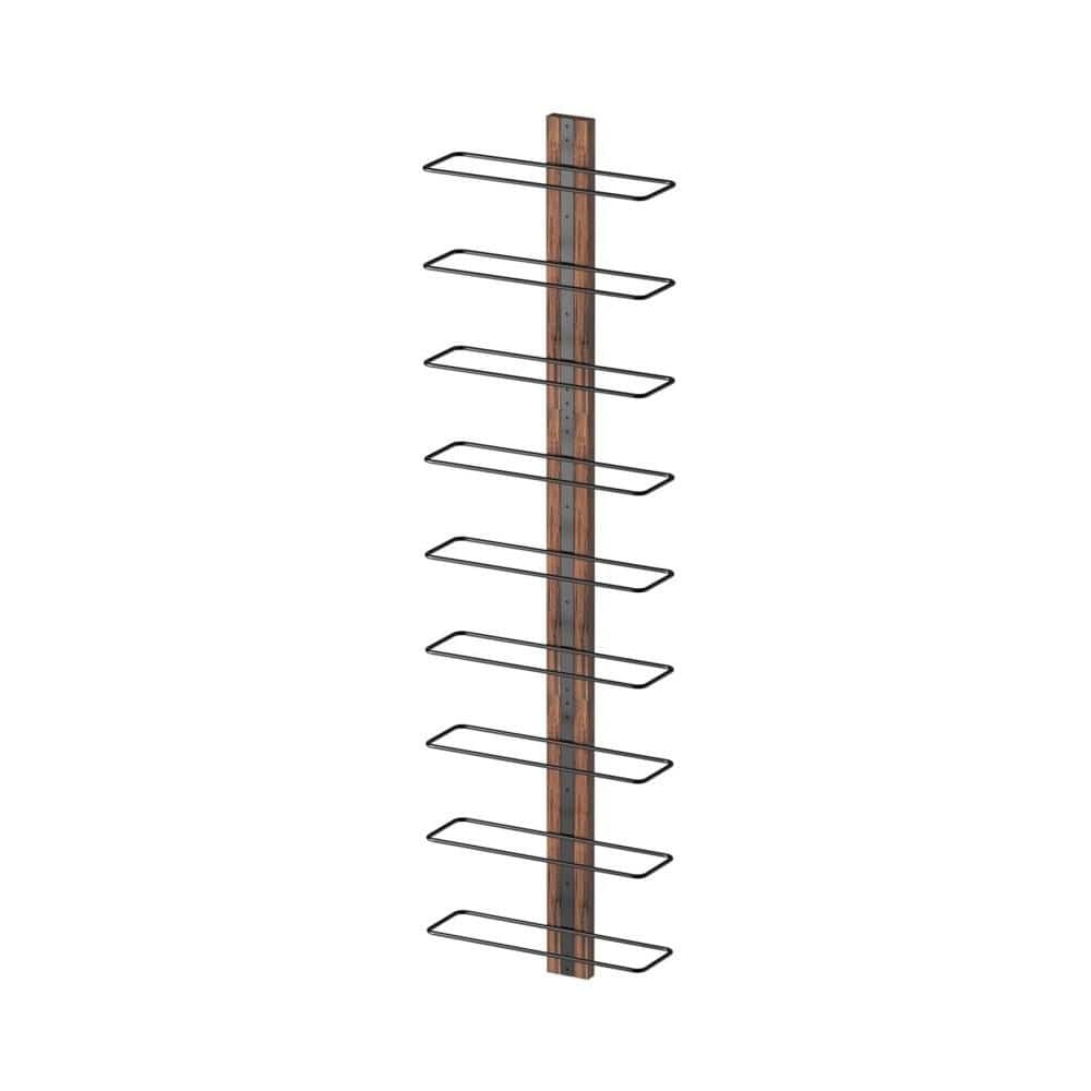9-Bottle Black Wall Mounted Wine Rack, 10.4 in. Wood Wine Holder for Wall, Sturdy Wine Bottle Rack for Kitchen