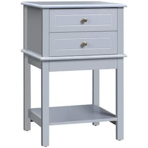 19 in. Light Grey Wood End Table with Bottom Shelf