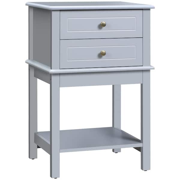 HOMCOM 19 in. Light Grey Wood End Table with Bottom Shelf