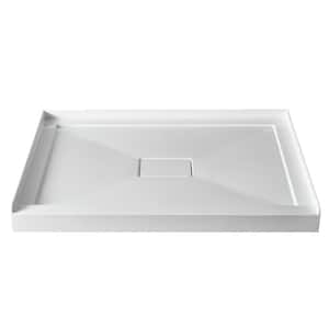 42 in. L x 34 in. W Single Threshold Alcove Floor Shower Pan Base with Center Drain and Magnetic Cover in White