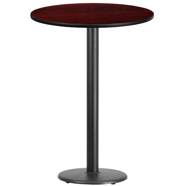Flash Furniture 30 in. Round Black and Mahogany Laminate Table Top with 18 in. Round Bar Height Table Base