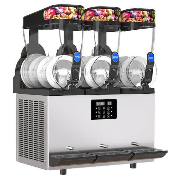 JEREMY CASS 1267 oz. Silver Commercial Slushy Machine 1450W 12L x 3 Tanks Frozen Drink Machine PC 3 Tank Snow Cone Machine