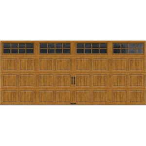 Gallery Steel Short Panel 15.6 ft x 7 ft Insulated 6.5 R-Value Wood Look Medium Garage Door with SQ22 Windows