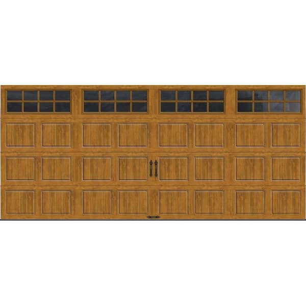 Clopay Gallery Steel Short Panel 15.6 ft x 7 ft Insulated 6.5 R-Value Wood Look Medium Garage Door with SQ22 Windows