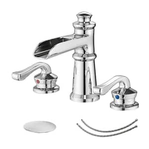 8 in. Widespread 2-Handle Waterfall Bathroom Faucet in Chrome