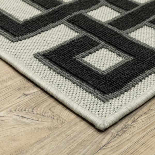 Beige, Black 2 ft. X 7 ft. Loomed Border Polypropylene Rectangle Indoor/Outdoor Area Rug