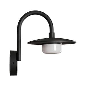 12.6 in. Black Outdoor Front Porch Light Hardwired Gooseneck Barn Sconce Wall Mount with LED Bulb Included (1 Piece)