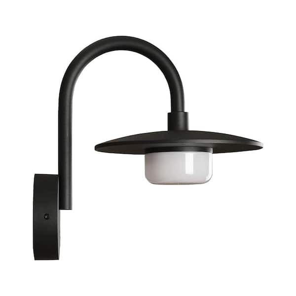 Lukyamzn 12.6 in. Black Outdoor Front Porch Light Hardwired Gooseneck Barn Sconce Wall Mount with LED Bulb Included (1 Piece)