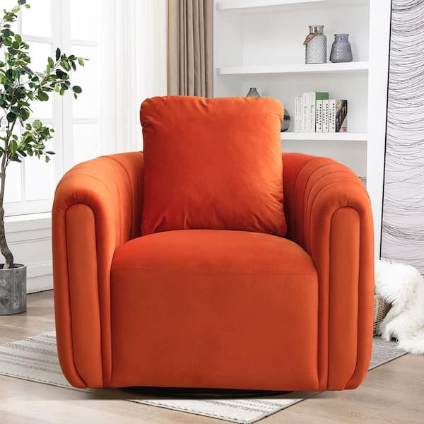 Swivel Barrel Chair, Comfy Round Accent Sofa Chair, 360° Swivel Barrel Club Chair, Leisure Arm Chair in Orange