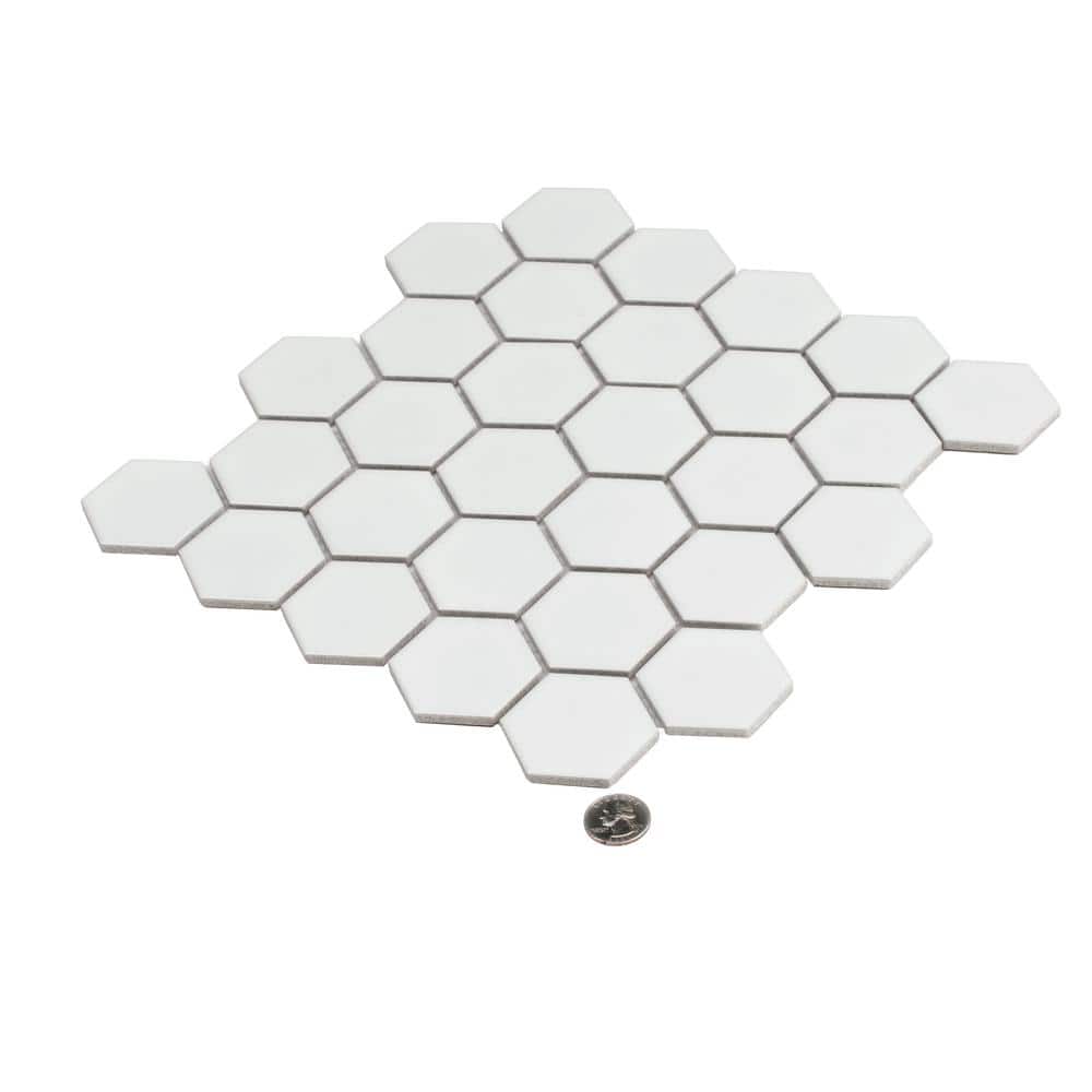 16" Matte White Porcelain Hexagon Mosaic Tile